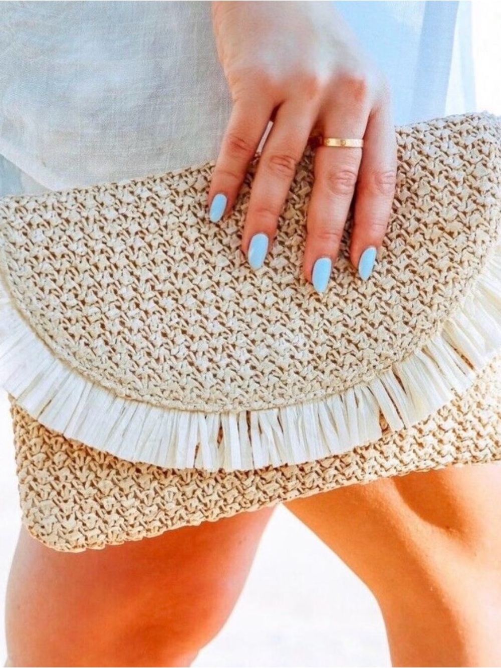 Beachly The North Shore Clutch Woven Vacation Frayed Tropical Beach Bag Cruise